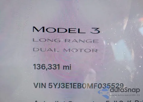 2021 Tesla Model 3 Long Range Dual Motor All-Wheel Drive z USA, uszkodzony, nr VIN 5YJ3E1EB0MF035529